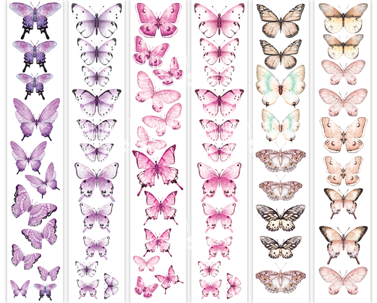 Set of stripes with pictures for decoration "Butterflies 4"