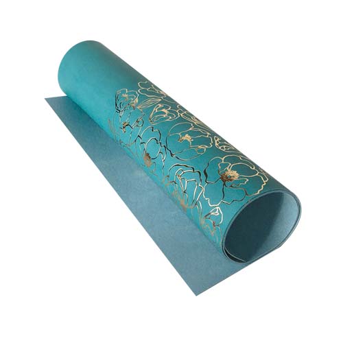 Piece of PU leather for bookbinding with gold pattern Golden Pion Turquoise, 50cm x 25cm