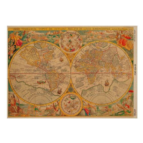 лист крафт бумаги с рисунком maps of the seas and continents #09, 42x29,7 см