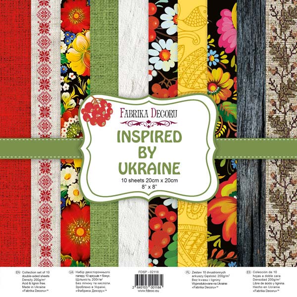 Doppelseitiges Scrapbooking-Papier-Set Inspiriert von der Ukraine, 20 cm x 20 cm, 10 Blätter - Fabrika Decoru