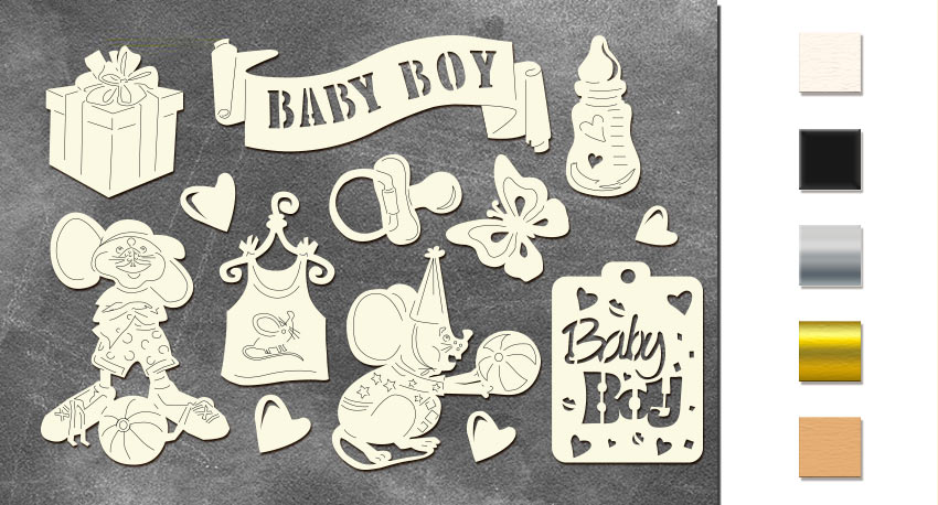 Chipboard embellishments set, My little mousy  boy #618