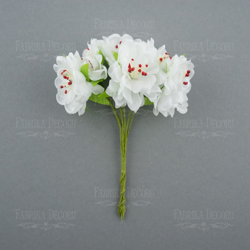 Zestaw kwiatów "Apple Flowers" Biały z bordowymi pręcikami. 6 sztuk  - Fabrika Decoru