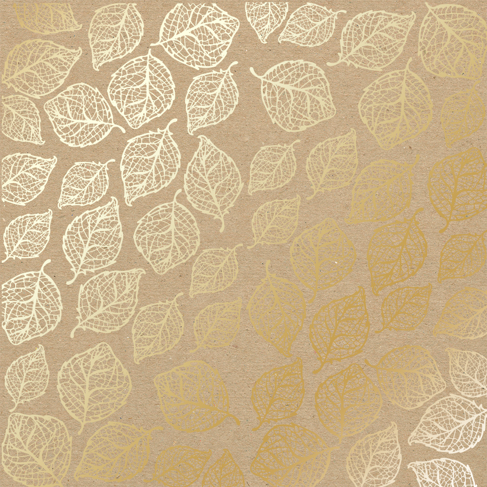 лист односторонней бумаги с фольгированием, дизайн golden delicate leaves kraft, 30,5см х 30,5см