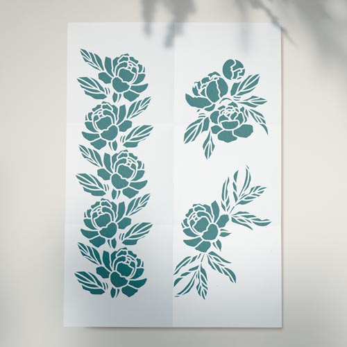 Stencil reusable, 15x20cm  Peonies border, #416 - foto 1