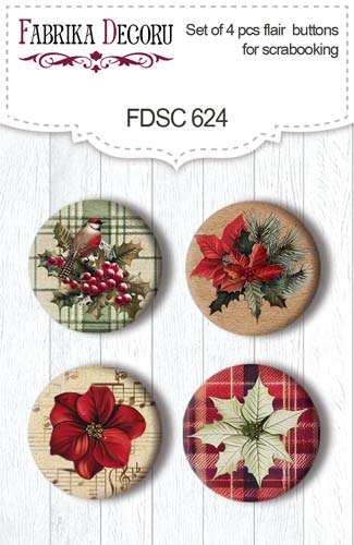 Set of 4pcs flair buttons for scrabooking, Nostalgic Christmas, #624