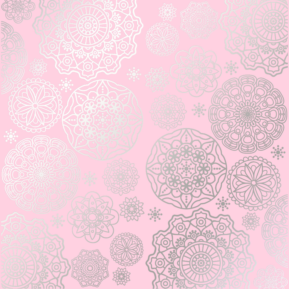 Sheet of single-sided paper embossed with silver foil, pattern Silver Napkins Light pink 12"x12" 