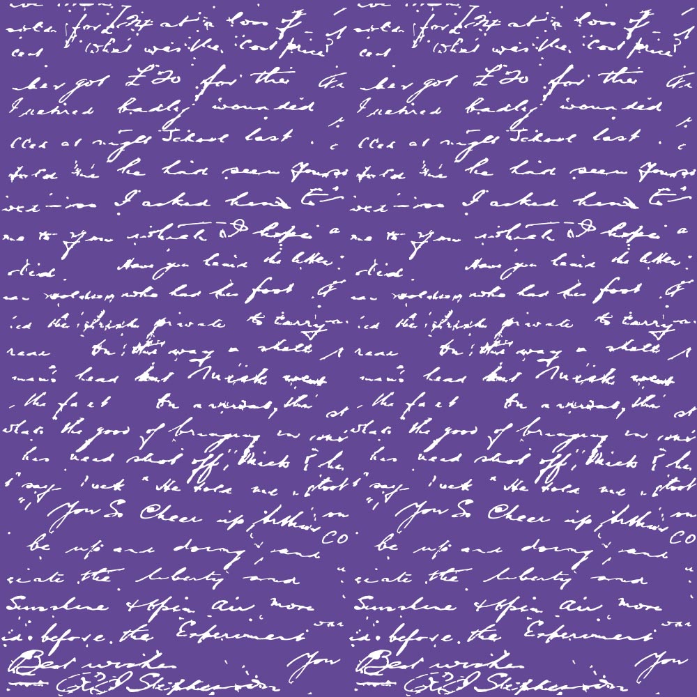 Sheet of single-sided paper embossed with silver foil, pattern Silver Text Lavender 12"x12" 
