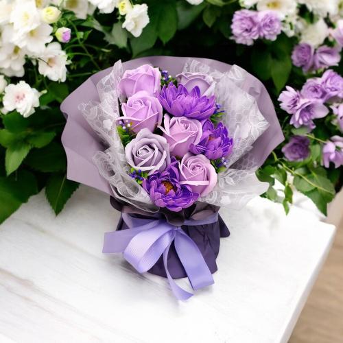 Bouquet of chrysanthemums and purple roses “Purple chic” - foto 1