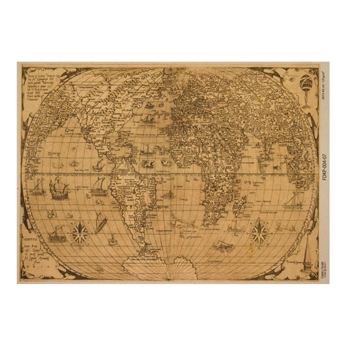 лист крафт бумаги с рисунком maps of the seas and continents #07, 42x29,7 см
