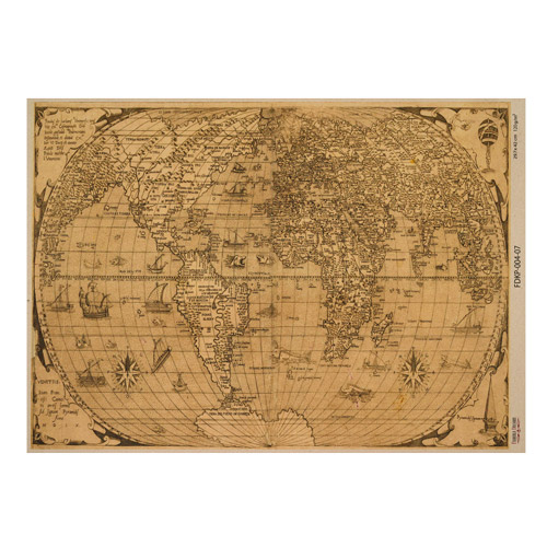 Arkusz kraft papieru z wzorem Maps of the seas and continents #07, 42x29,7 cm - Fabrika Decoru