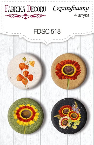 Set mit 4 Flair-Knöpfen zum Scrapbooking Herbstliches botanisches Tagebuch #518 - Fabrika Decoru
