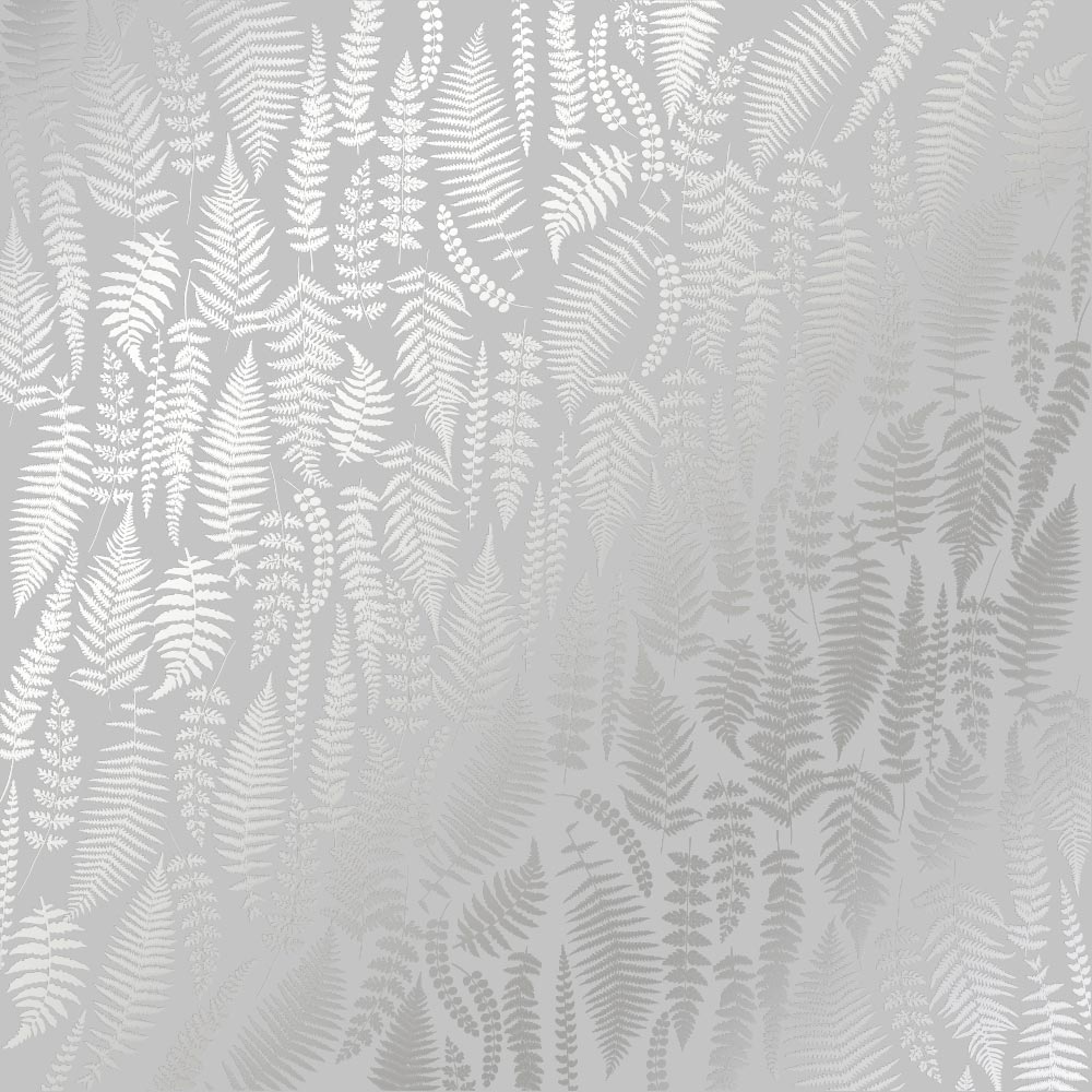 Einseitig bedrucktes Blatt Papier mit Silberfolie, Muster Silberfarn, Farbe Grau 12"x12" - Fabrika Decoru