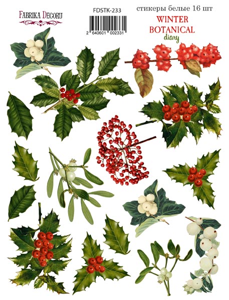 Zestaw naklejek, 16 szt, "Winter botanical diary" #233 - Fabrika Decoru