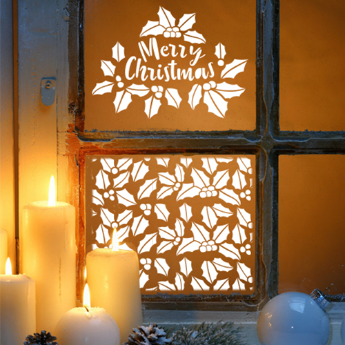 Stencil for decoration XL size (30*30cm), Merry Christmas. Holly 2, #239 - foto 1