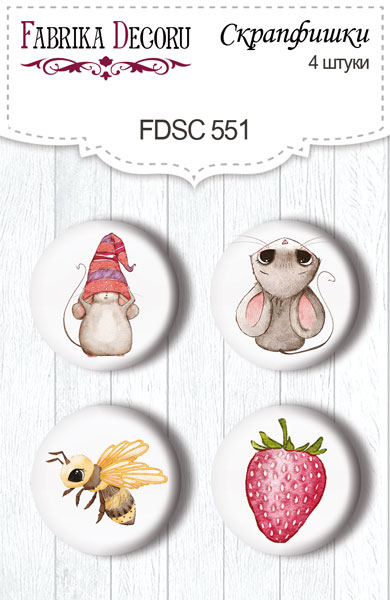 Set mit 4 Flair-Buttons zum Scrapbooking Happy Mouse Day #551 - Fabrika Decoru