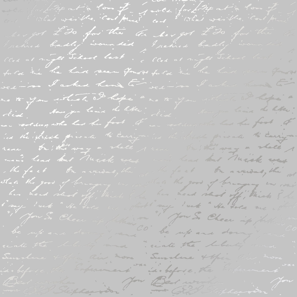 Einseitig bedrucktes Blatt Papier mit Silberfolie, Muster Silberner Text Grau 12"x12" - Fabrika Decoru