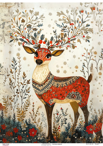 Decoupage Card "Christmas Reindeer-1", #0879, 29.7x42cm