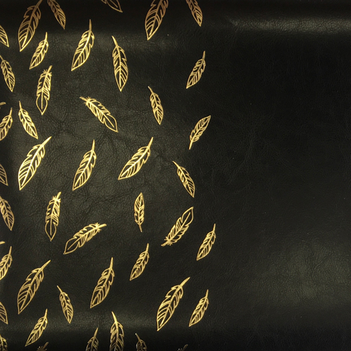 Skóra PU do oprawiania ze złotym wzorem Golden Feather Błyszczący czarny, 50cm x 25cm  - foto 1  - Fabrika Decoru
