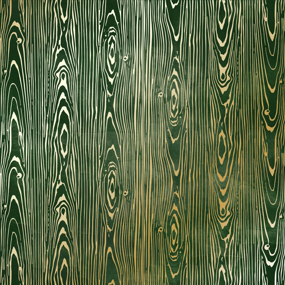 Blatt einseitig bedrucktes Papier mit Goldfolienprägung, Muster Golden Wood Texture, Farbe Dunkelgrünes Aquarell, 12"x12" - Fabrika Decoru