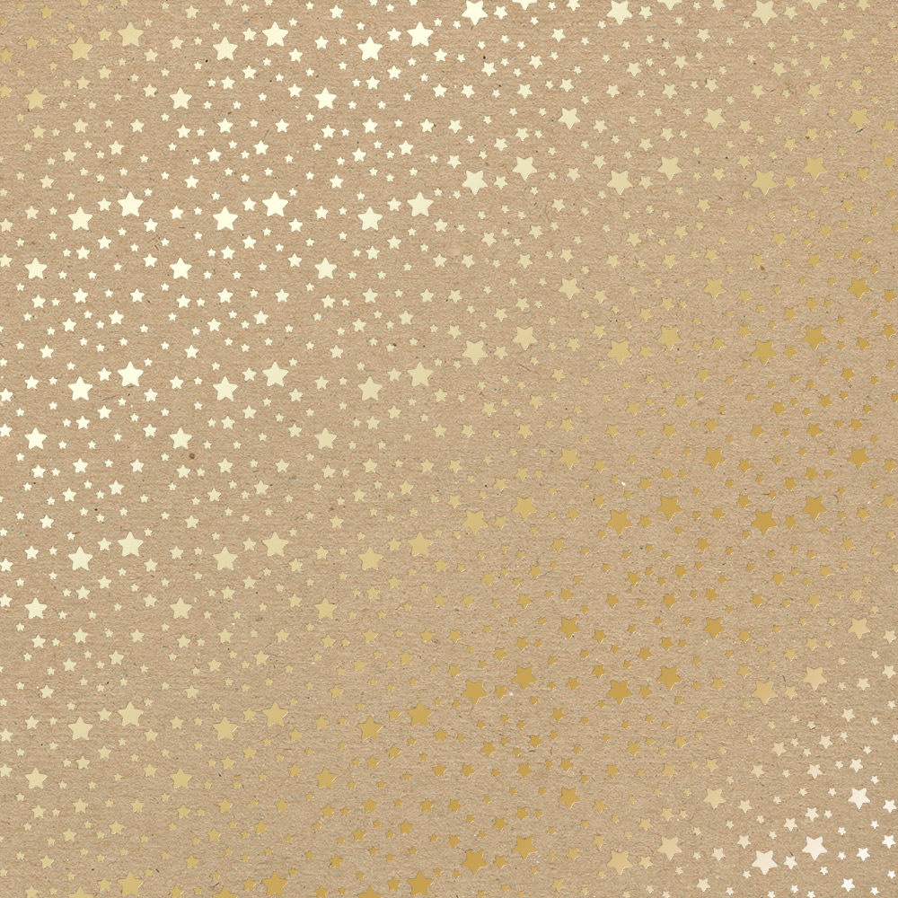 Blatt einseitiges Papier mit Goldfolienprägung, Muster Goldene Sterne Kraft, 12"x12" - Fabrika Decoru