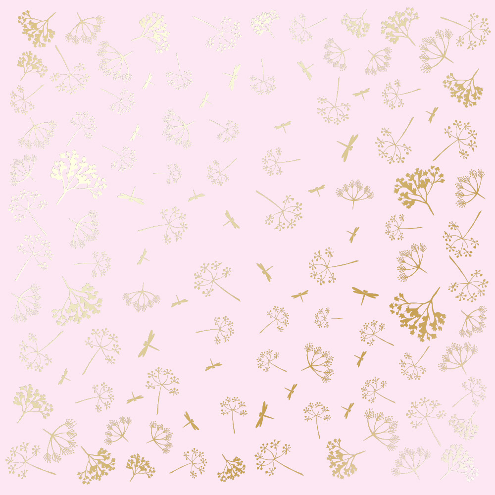 Sheet of single-sided paper with gold foil embossing, pattern Golden Dill Light pink, 12"x12"