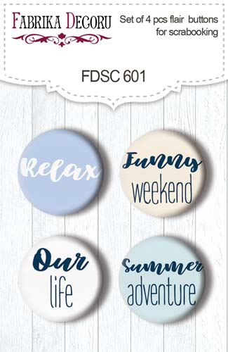 Set mit 4 Flair-Buttons zum Scrapbooking Sea of dreams EN #601 - Fabrika Decoru