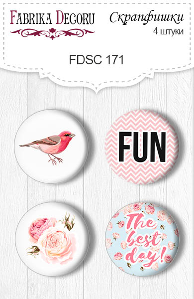 Set mit 4 Flair-Knöpfen zum Scrapbooking "Sensual Love" EN #171 - Fabrika Decoru