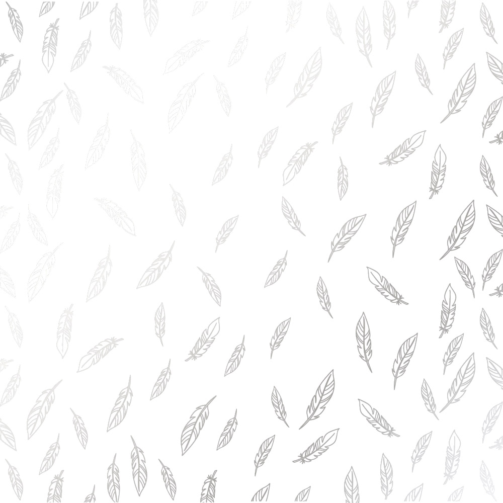 лист односторонней бумаги с серебряным тиснением, дизайн silver feather white, 30,5см х 30,5см