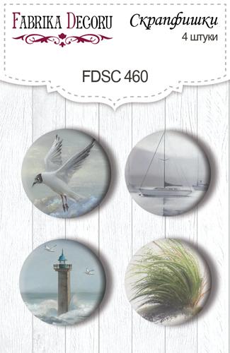 Set mit 4 Flair-Buttons zum Scrapbooking Memories of the Sea #460 - Fabrika Decoru