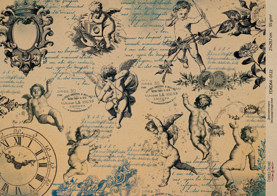 Kraft decoupage paper, 21x29,7cm, “Pages from the past”, #00122