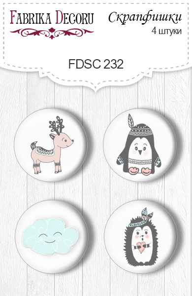 Zestaw 4 ozdobnych buttonów "Scandi Baby Boy" #232 - Fabrika Decoru