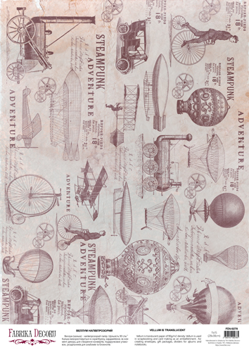 Arkusz kalki z nadrukiem, Deco Vellum, format A3 (11,7" х 16,5"), "Vintage Maroon Airships" - Fabrika Decoru