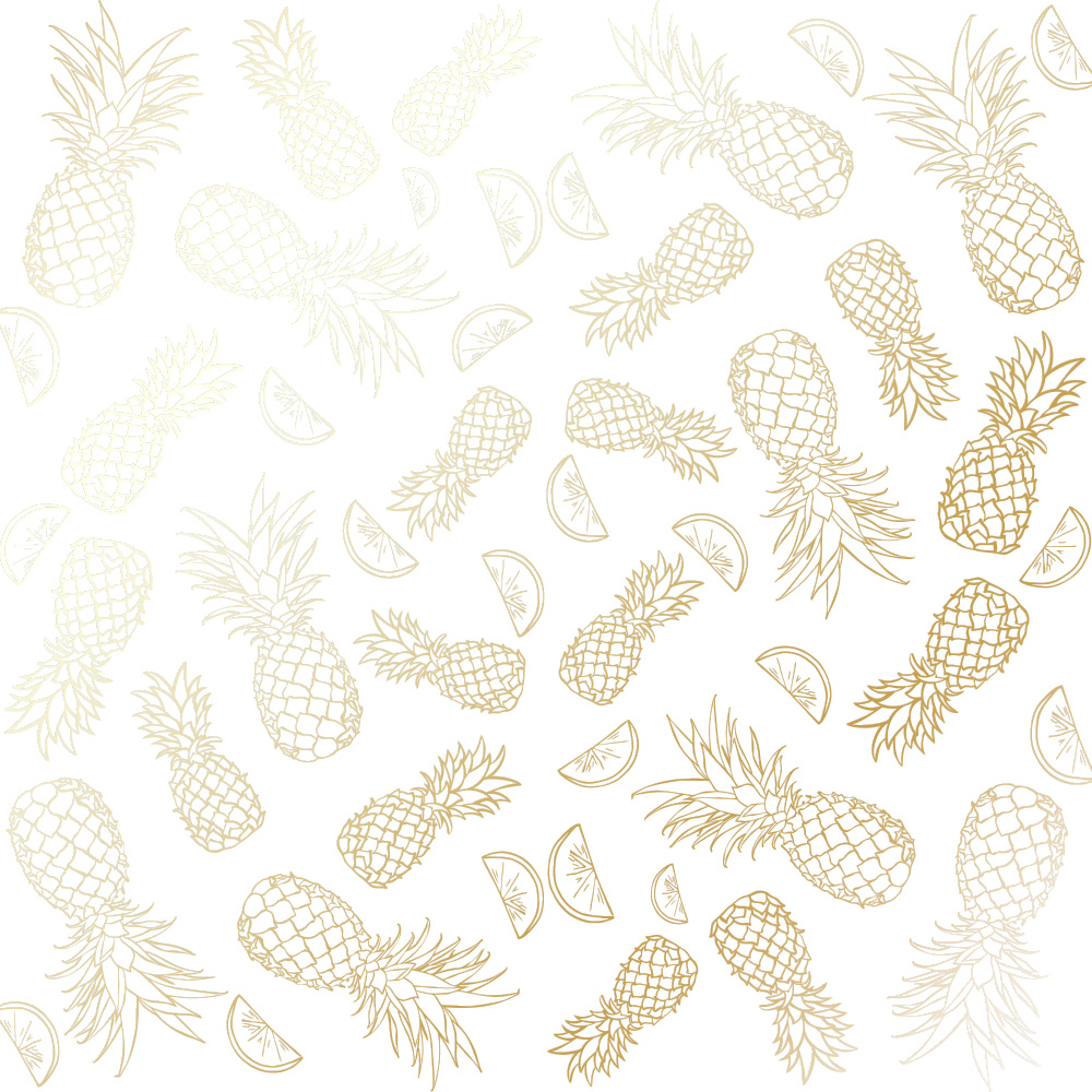 Sheet of single-sided paper with gold foil embossing, pattern Golden Pineapple White, 12"x12"