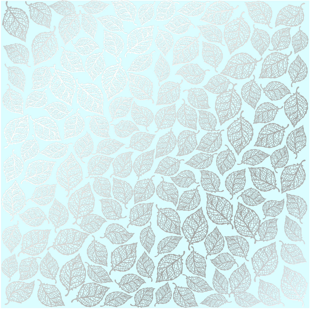 Blatt aus einseitig bedrucktem Papier mit Silberfolie, Muster Silver Leaves mini, Farbe Mint 12"x12" - Fabrika Decoru