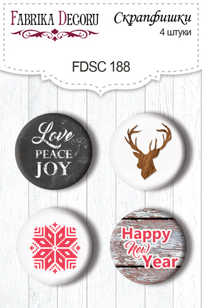 Set mit 4 Stk. Flair-Buttons zum Scrapbooking „Weihnachtsmärchen 1“ EN #188 - Fabrika Decoru