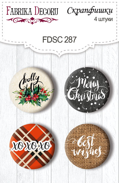 Zestaw 4 ozdobnych buttonów "The spirit of Christmas" EN #287 - Fabrika Decoru