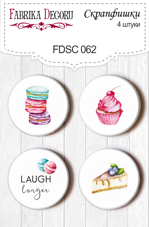 Set mit 4 Flair-Buttons für Scrapbooking #062 - Fabrika Decoru