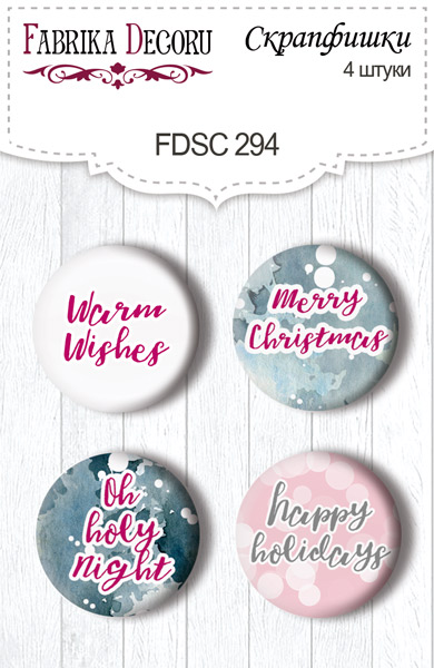 Set mit 4 Flair-Knöpfen zum Scrapbooking von „Winter Love Story“ EN #294 - Fabrika Decoru