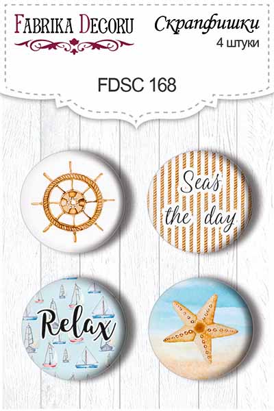 Set mit 4 Flair-Buttons für Scrapbooking "Relax" #168 - Fabrika Decoru