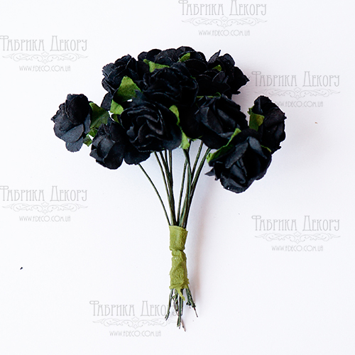 Zestaw małych kwiatów "Bukiet róż". Czarny. 12 sztuk  - Fabrika Decoru