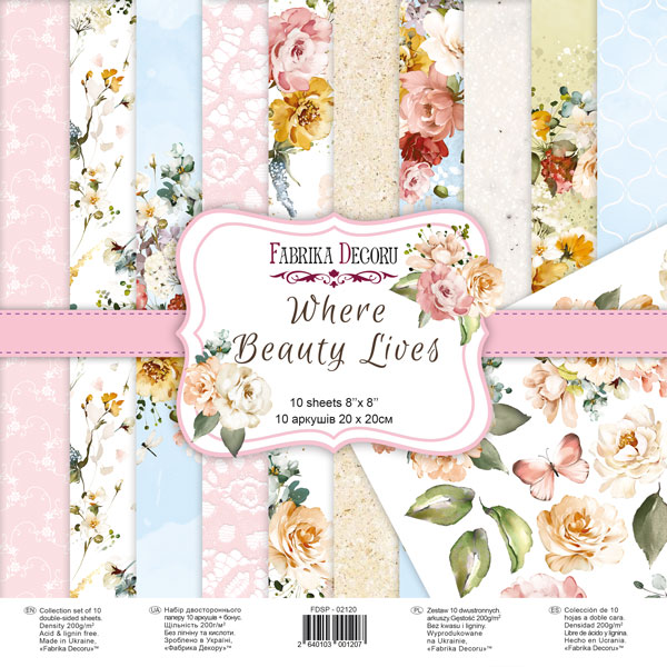 Double-sided scrapbooking paper set Where beauty lives 8"x8", 10 sheets