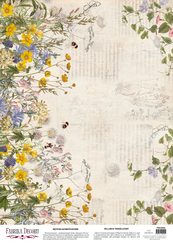 Deco Pergament farbiges Blatt Botany summer Wildblumen, A3 (11,7" х 16,5") - Fabrika Decoru