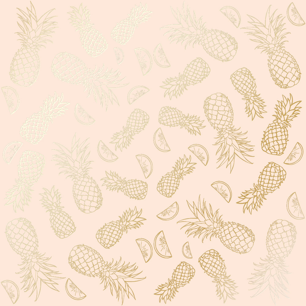 лист односторонней бумаги с фольгированием, дизайн golden pineapple beige, 30,5см х 30,5 см