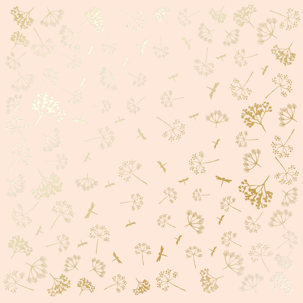 Sheet of single-sided paper with gold foil embossing, pattern Golden Dill Beige, 12"x12"