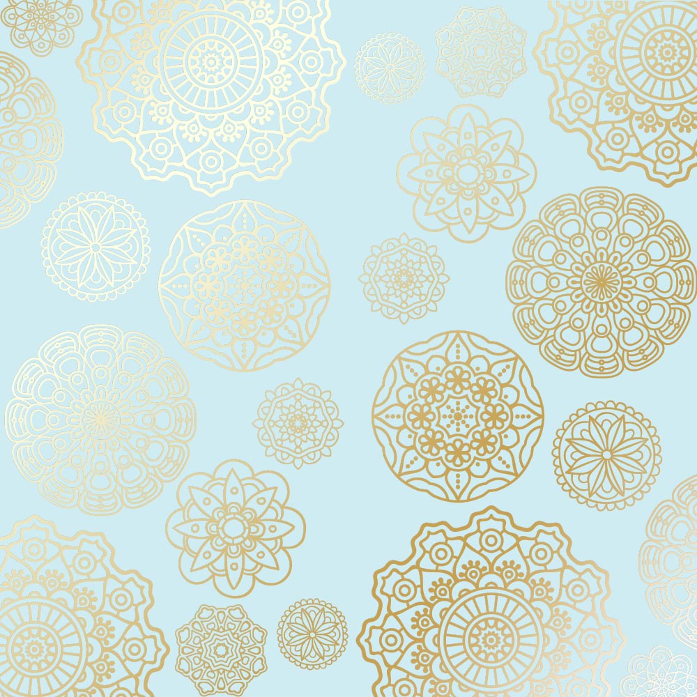 Einseitig bedrucktes Blatt Papier mit Goldfolienprägung, Muster Golden Blue, 12"x12" - Fabrika Decoru