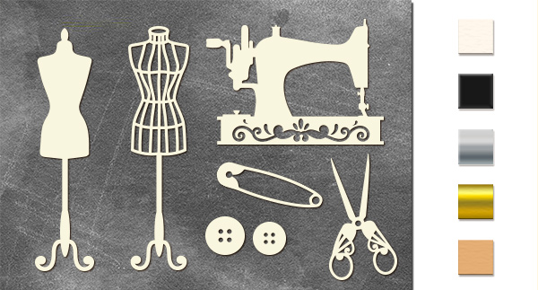 Chipboard embellishments set, Seamstress #583