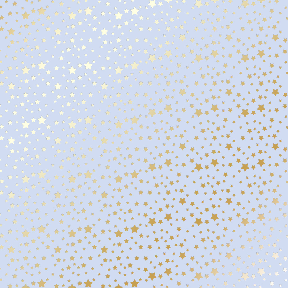 Sheet of single-sided paper with gold foil embossing, pattern Golden stars Purple, 12"x12"