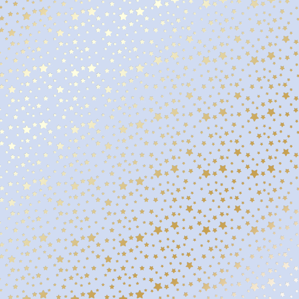 Sheet of single-sided paper with gold foil embossing, pattern Golden stars Purple, 12"x12"