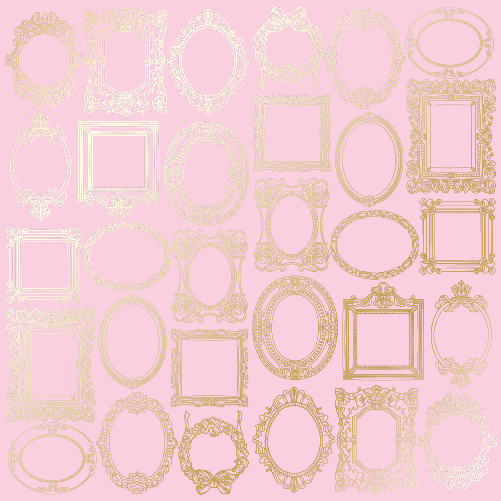 лист односторонней бумаги с фольгированием, дизайн golden frames pink, 30,5см х 30,5см