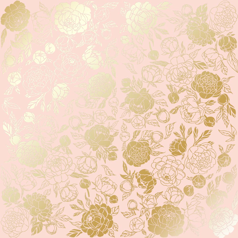 Einseitig bedruckter Papierbogen mit Goldfolienprägung, Muster "Golden Peony Passion Peach" - Fabrika Decoru